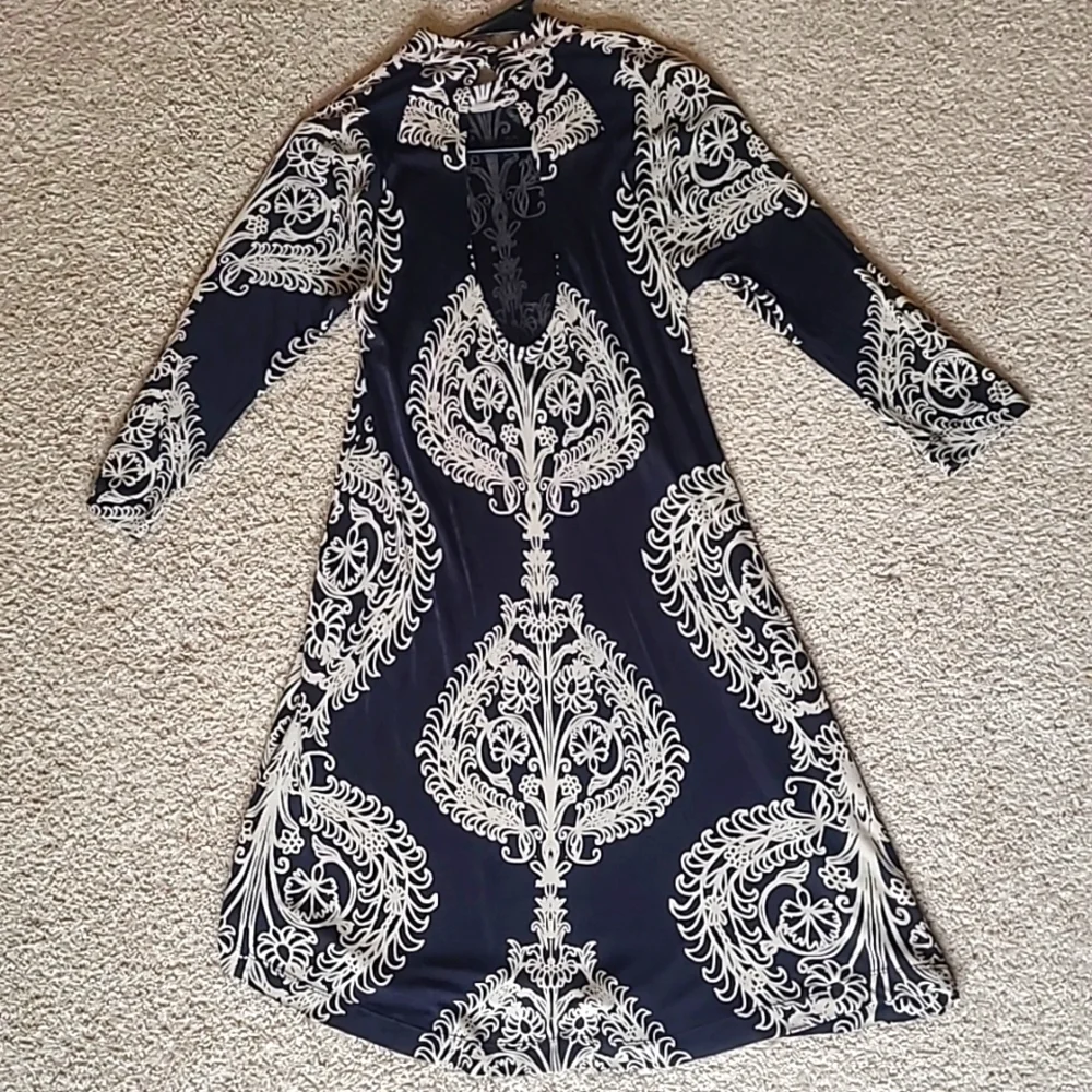 Free People Black & Taupe Medallion Mini Shift Dress Women’s XS